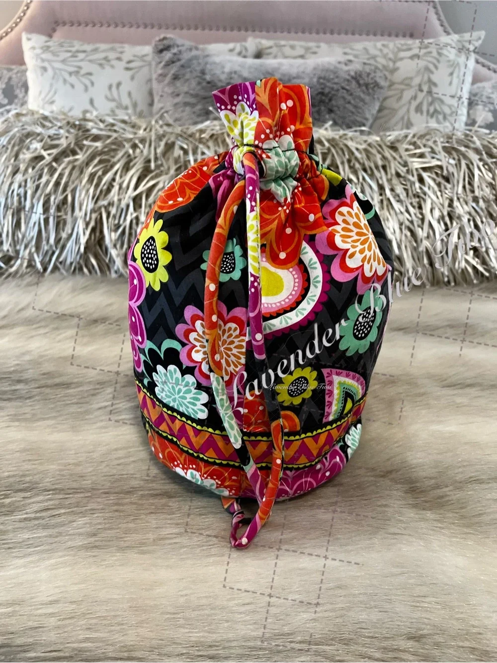 VERA BRADLEY Ziggy Zinnia 2014  Ditty Bag Drawstring Lined Travel Orange Pink